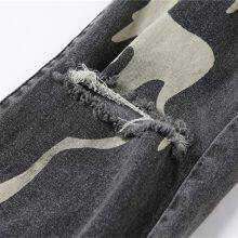 Womens Graphic Print Ripped Distressed Jeans Grey High Waist Y2K Straight Leg Denim Pants thumbnail-5