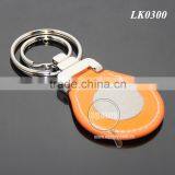 Oval Shaped Orange Leather Double Alloy Keyring Stainless Steel Sticker Metal Leather Key Fobs thumbnail-1