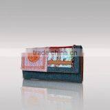2014 Hot Sale Original Design Embroidery Denim Leather Wallet Ladies