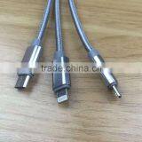 Aluminium Alloy 3 in 1 Charging Cable for IPhone 6 Micro Usb and Type c Mobile Phone