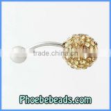 Wholesale New Arrival 10mm Crystal Disco Ball Belly Button Piercing Body Jewelry Navel Bell Rings Stainless Steel Bar BBR-A009