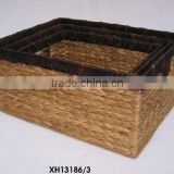 SS15 WaterHyacinth Basket With Handle And Fabric Top Rim Decoration