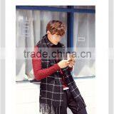 Women Ladies Wool Blend Tartan Neck Stole Plaid Grid Tassel Scarf Wrap thumbnail-3