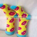 Brand Embroidery Logo Bright Yellow Donut Design Women Cozy Christmas Sock thumbnail-2