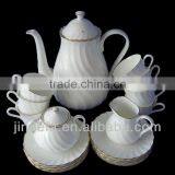 Tableware Embossed Gold White Porcelain Ceramic Tea Set