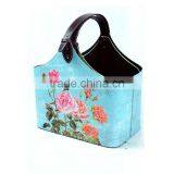 Flower Print Faux Leather Buckle Handle Magazine Newspaper Basket/holder thumbnail-2