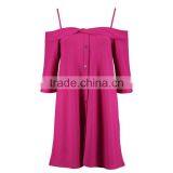 HAODUOYI Fashion Soild Spaghtti Strap Women Dress Off Shoulder Backless Three Quarter Sleeve Lady Mini Dress for Wholesale thumbnail-2