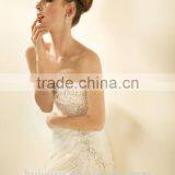 White Satin Beaded Mermaid Strapless Wholesale Bridal Gowns thumbnail-3
