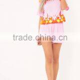 Custom Design Women Flame Print Baby Pink PJ Set Cotton Short Pajamas Summer Nightwear thumbnail-5
