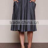 MGOO Elegant Hot Sale Black Midi Skirt With Pockets Fashion OEM African Skirts Chambray Flare Dress thumbnail-4