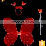 Fancy Girls Party Decorations Kids Butterfly Fairy Wing Red Nylon Butterfly Wings Sets thumbnail-1