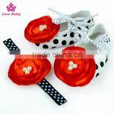 Wholesale Cute Baby Flower Pearl Shoes Newborn Antiskid Safety Baby Shoes Cheap Kids Shoes With Headband Sets LBB20151218-3 thumbnail-2