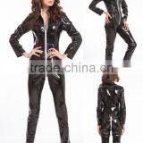 Stretch Black Zipper Sexy Leather Catsuit For Women thumbnail-1