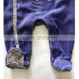 75% Cotton 25% Polyester Velour Purple Newborn Baby Girls Romper Wholesale Price thumbnail-3