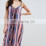 2017 Latest Design Midi Pencil Dress Splash Print V-neckline Dress Adjustable Straps Dress For Women thumbnail-1