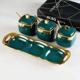 Light Luxury Dark Green Household Ceramic Seasoning Bottle Set of Five thumbnail-5