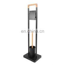 Bamboo Standing Black Bathroom Toilet Brush Holder thumbnail-2