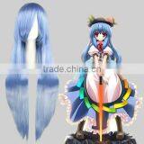 High Quality 100cm Long Straight Touhou Project-Hinanawi Tenshi Light Blue Synthetic Anime Wig Cosplay Hair Wig Party Wig thumbnail-1