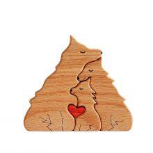 Wood Carved Wolf King Warm Family Jigsaw Puzzle Set thumbnail-2