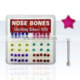 925 sterling silver nose bones with color-plated star top