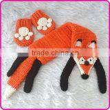 2015 New Design Wholesale Crochet the Fox Pattern Baby Hat Scarf Mitten Sets thumbnail-4