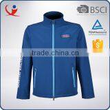 Customized Logo Blue Waterproof Windproof Soft Shell Hiking Jacket