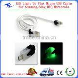 LED Light UP Micro USB Data Sync Charger Cable, Flat Noodle Micro Cable Cord