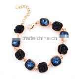 Wholesale fashion ocean blue square diamond rose flower bracelet