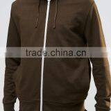 Promotion Men 100% Cotton High Quality White Zipper Rib Hem Blank Khaki Hoodie thumbnail-3