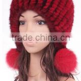 Lady hand knitting mink fur hats fashion winter hats
