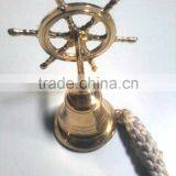 Polished Heavy Weight Brass Ship Bell With Ship Wheel Hanger & Lanyard thumbnail-1