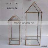 Indoor Glass Terrarium With Brass Sides in Hut Shape Other Finishes Available