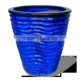 Ceramic Rippled Tapered Pot, Dark Blue thumbnail-1