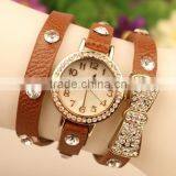 2014 High Quality Women Leather Vintage Watches With Bow