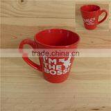 Simple design customized logo ceramic coffee mug with C-handle