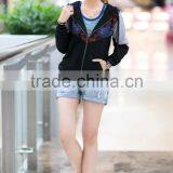 Women Cotton Splicing Printed Zipper Bomber Jacket With Hood thumbnail-5