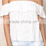 Latest Design Summer Tops 2016 Ivory Floral off Shoulder Crop Top HST3794 thumbnail-2