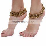 Gold ANTIQUE LOOK Kundan Payal ANKLETS Pair Foot Bracelet thumbnail-1