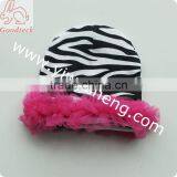 Wholesale Hot Sale Cotton Baby Hat,cotton Zebra Print Hat With Dark Pink Ruffle thumbnail-1
