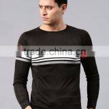 Black Striped Round Neck Rapid Dry T-Shirt Striped Style Waist Length Tee Round Neck Long Sleeves Anti-Microbial Moisture Sport thumbnail-2