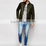 2016 Men's Green Leather Cotton Wax Jacket Slim Fit thumbnail-4