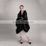 Myfur Fashion Style Women Black Color Cashmere Poncho With Fox Fur Trim Cape/Shawl thumbnail-5