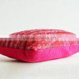 Red Vintage Sari Hand Stitched Kantha Cushion Cover , Red Decorative Pillow , Accent Pillow, Lumbar Pillow, Vintage Kantha Cushi thumbnail-3