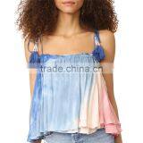 Hot Sleeveless Tie Dye Tassel Straps 2017 Blouse Women Summer thumbnail-2
