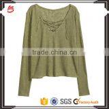 Ladies Wearing Hand Knitted Wool Sweaters With Lacing V-Neck Design thumbnail-1