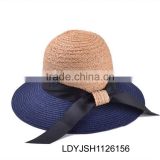 Plain paper straw hat with leopard print ribbon