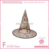 Halloween party adult female black veil witch hat gold design
