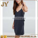 Women Summer Mini Cami Dress Woven Dress With Eyelet Details Adjustable Spaghetti Strap V-neck Dress in Black thumbnail-3