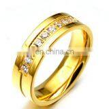 wholesale Top Quality stainless steel jewelry ring Popular Titanium gold couple finger Ring for man and woman with zircon