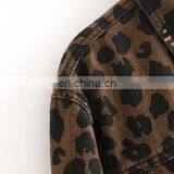 2020 New Design Women's Denim Jean Cropped Leopard Print Bomber Jacket thumbnail-6
